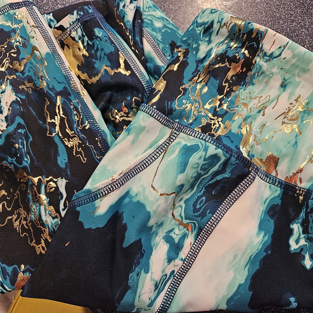 Old Navy Kids Leggings - Blue and Gold Marble Print